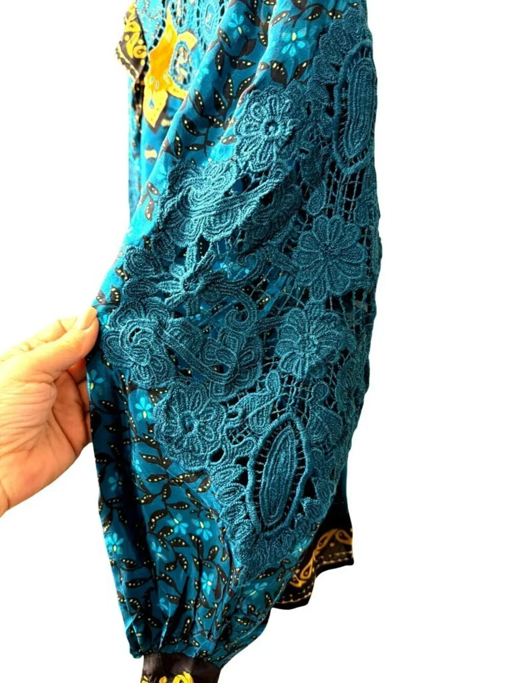 Farm Rio Blue Ainika Chill Long Sleeve Blouse Small New